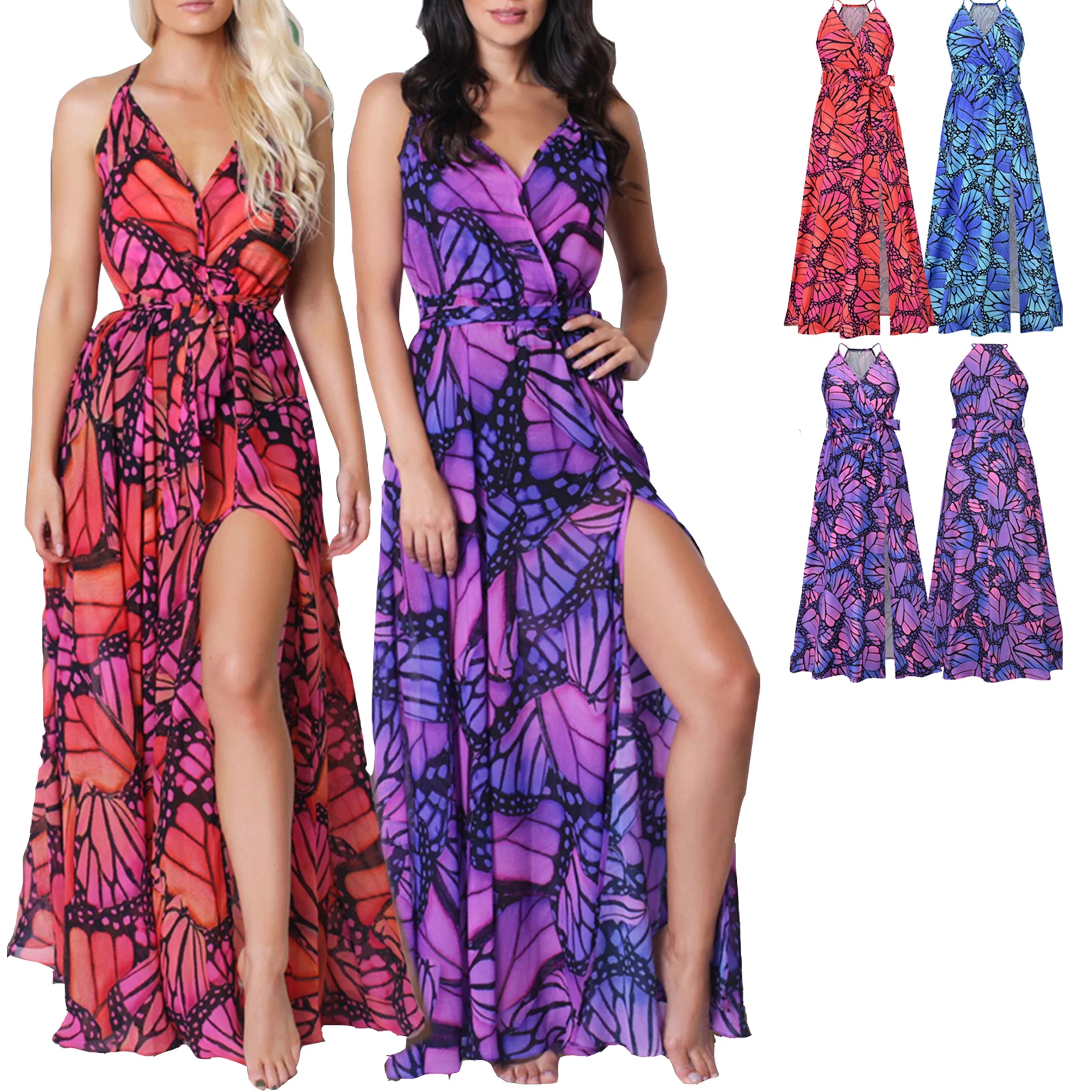 

Women Sexy Print Sleeveless Slip Dress Summer Fashionable Long Dress Sleeveless Deep V Neck Floral Beachwear Dress S-XXL
