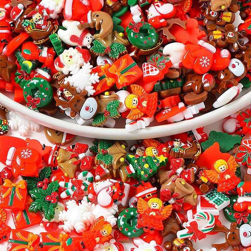 10 шт. рождественские кабошоны из смолы с плоской спинкой Санта-Снеговик снежинка