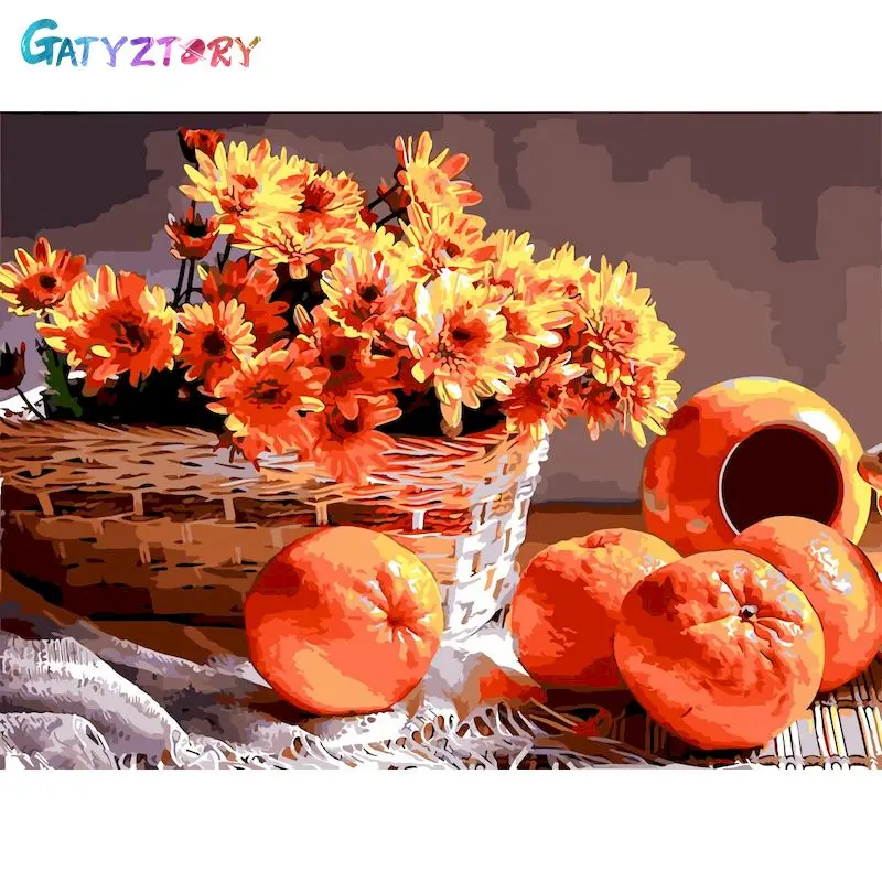 

GATYZTORY Coloring By Number daisy Fruit Kits DIY Oil Painting By Number Flower Drawing On Canvas HandPainted Home Decoration