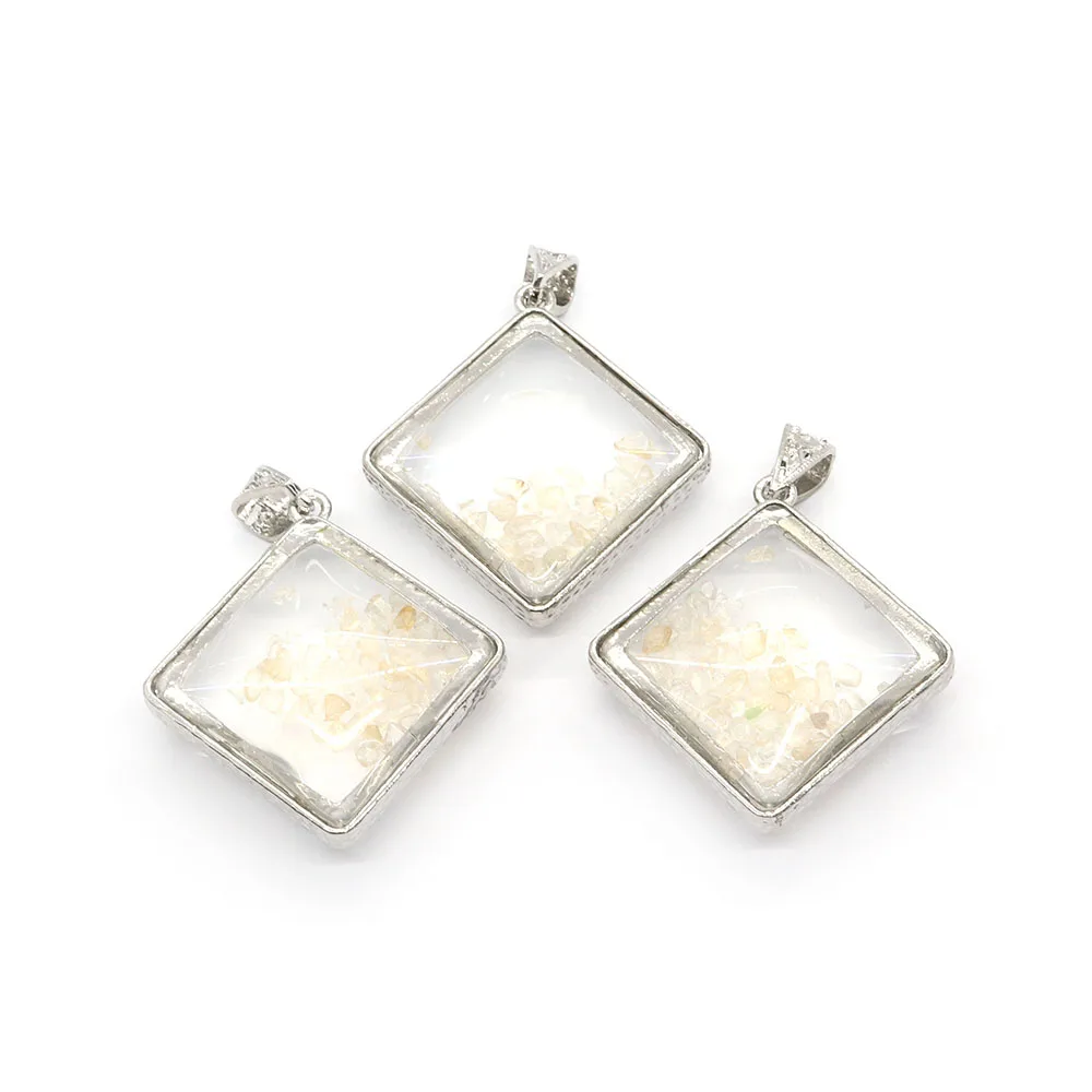 

Natural Stone Glass Gravel Pendants Fashion Jewelry DIY Handmade Making Necklaces Geometric Diagonal Square Charms Accessories