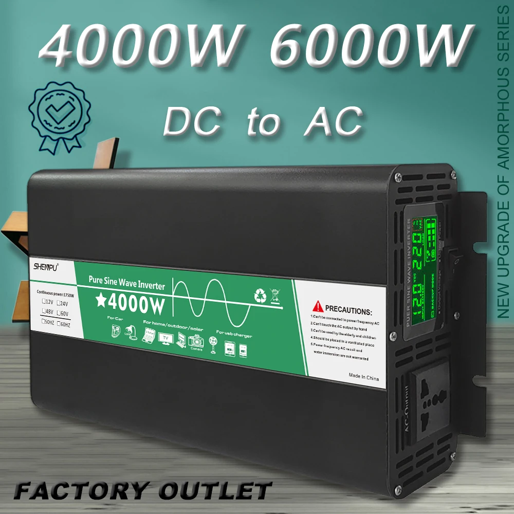 

6000W Inverter 12V 220V 4000W 24V Dc To 220V Ac Pure Sine Wave Voltage Converter 12 220 Power Car Micro Inverter
