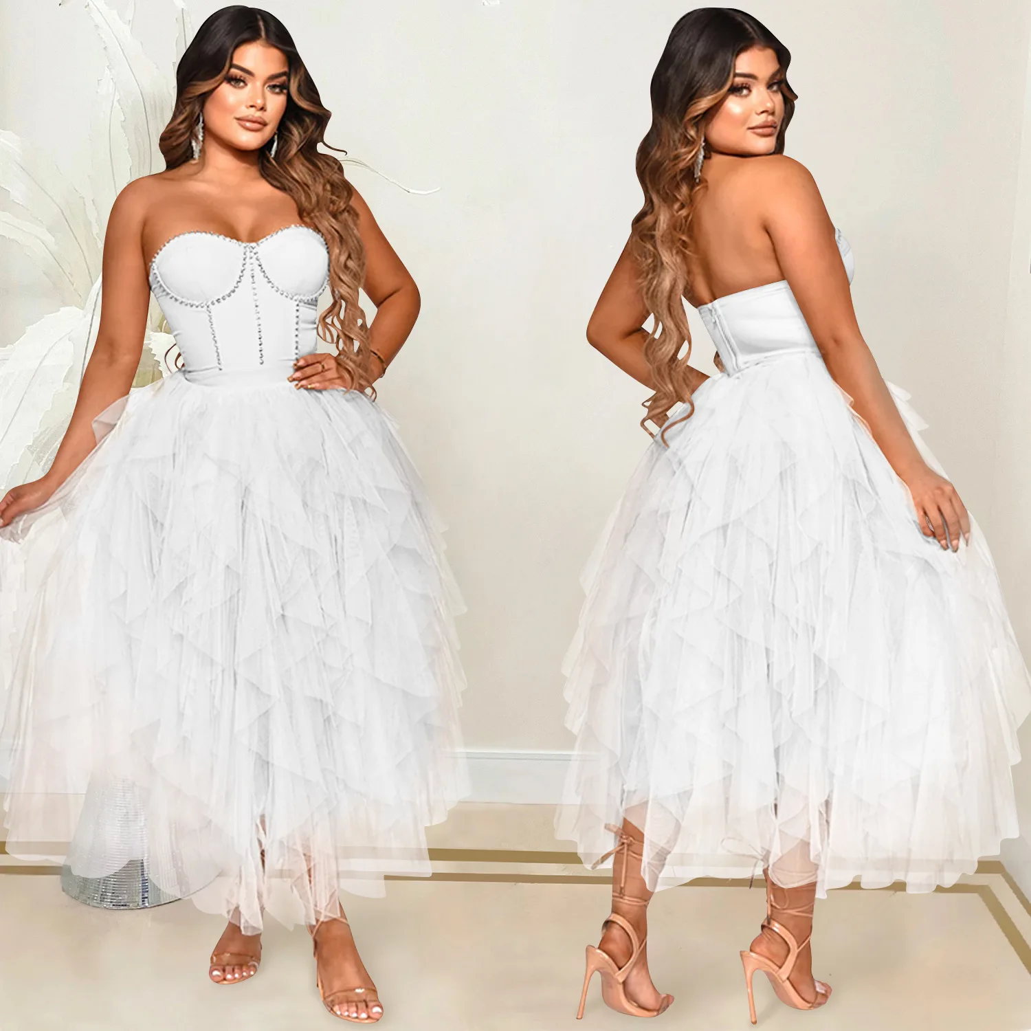 Luxury Women Party Dress 2023 New Sexy StraplessSleeveless Backle Fashion Slim Waist High A-Line Cocktail Evening Formal Dresses