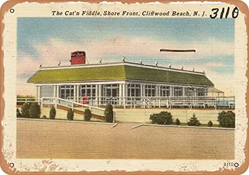 Металлический знак New Jersey открытка-The Cat'n Fiddle Shorefront Cliffwood Beach N.J. -Винтажный ржавый