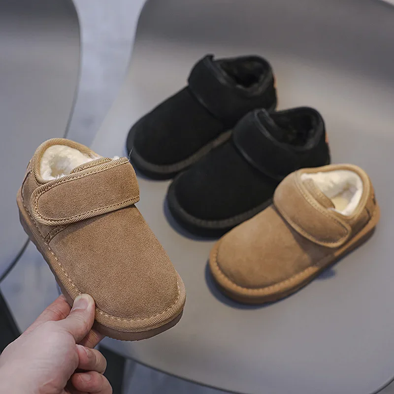 

Baby Girls Boys Snow Boots Autumn Winter Outdoor Children Cotton-padded Shoes Anti-Slippery Genuine Leather Kids Plush Boots