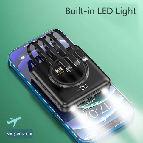 Мини-Power Bank 20000 мАч Qi Беспроводное зарядное устройство для iPhone 14 12 Samsung Портативный внешний аккумулятор Powerbank с кабелем USB C