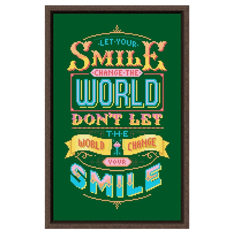 

Let your smile change the world cross stitch kit word cartoon design 14ct 11ct deep green canvas embroidery DIY needlework