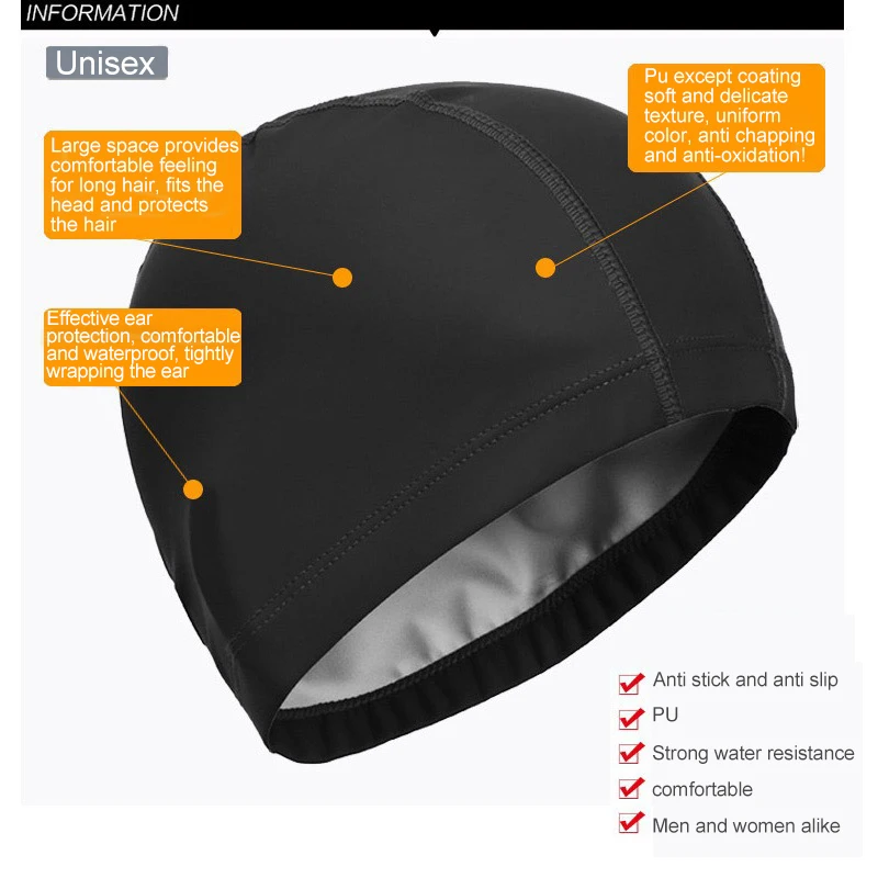

Swimming Caps Waterproof Elastic Solid Color Multi-color PU Swimming Hat Comfortable Not Strangling Head Coating Swimming Caps