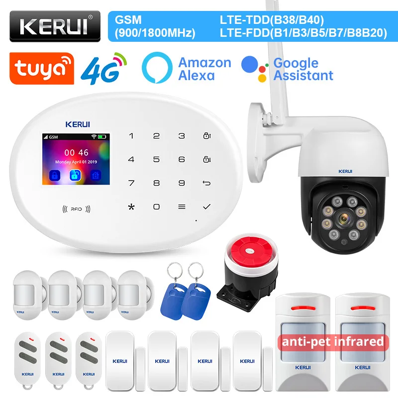 

KERUI W204 Tuya Smart Home Alarm System 4G GSM WIFI Wireless Alarm Support Alexa Burglar RFID Anti-pet Motion Sensor Siren