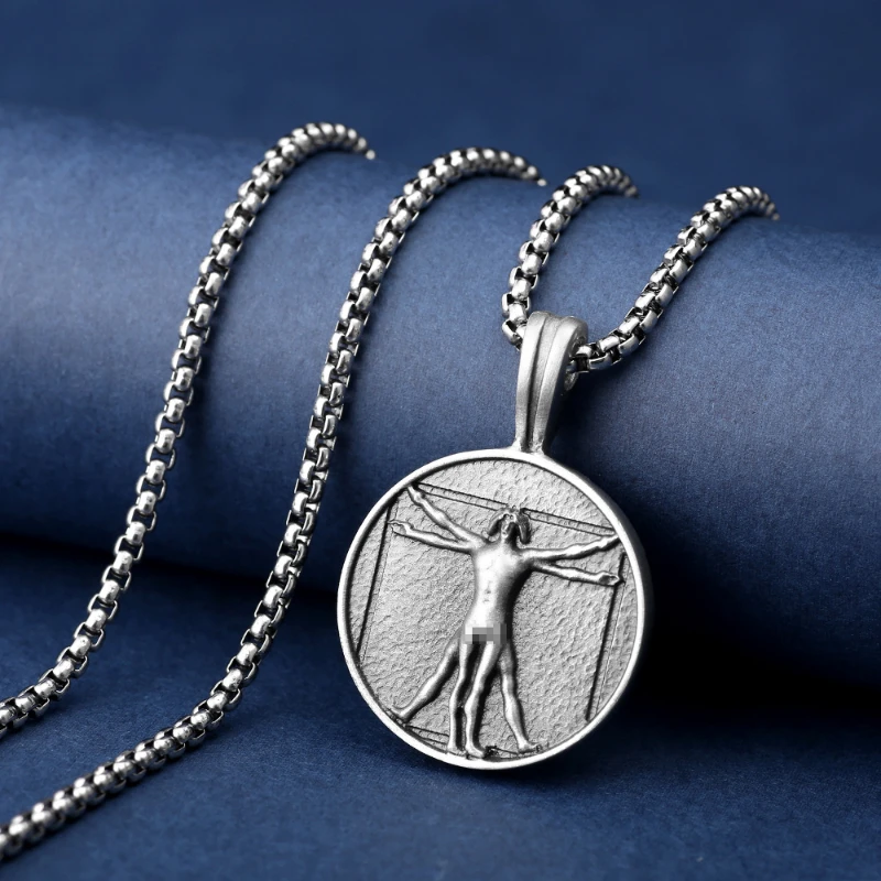 

Hip Hop Rock Necklace Jewelry Retro Trend Fashion Domineering Titanium steel Da Vinci Body Scale Titanium Steel Necklace