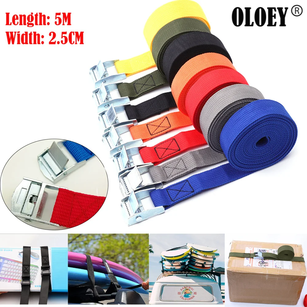

Car Tension Rope 5M*25mm Tie Down Strap Strong Ratchet Belt Luggage Bag Cargo Lashing With Metal Buckle Tow Rope Tensioner