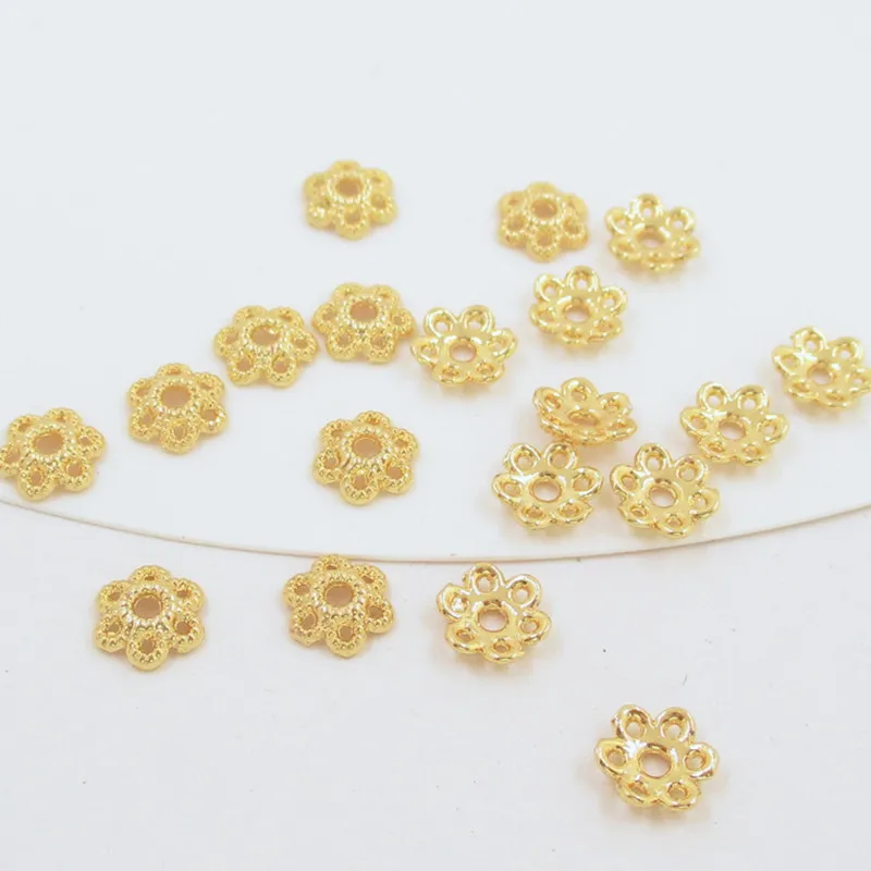 30pcs Bead Caps Hollow Flower Spacer End Diy Jewelry Making Accessories Copper 6mm Craft Bracelet Findings