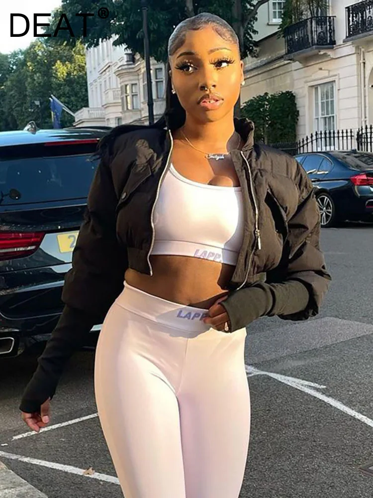 

Женское Стеганое пальто на молнии DEAT, однотонная Толстая теплая короткая парка с воротником-стойкой, зимняя куртка, 17A4356, 2022