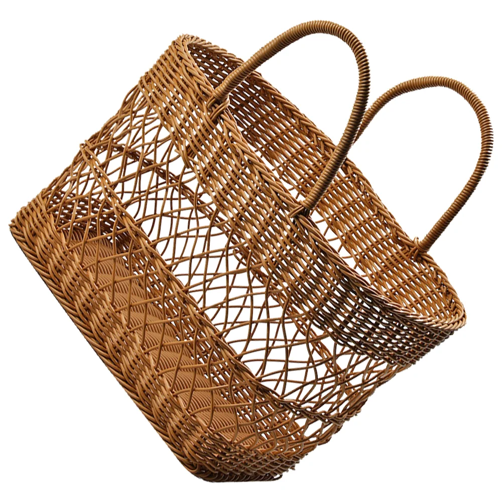 

Picnic Basket Storage Delicate Fruit Grocery Outdoor Portable Food Imitation Rattan Woven Plastic Travel Baskets