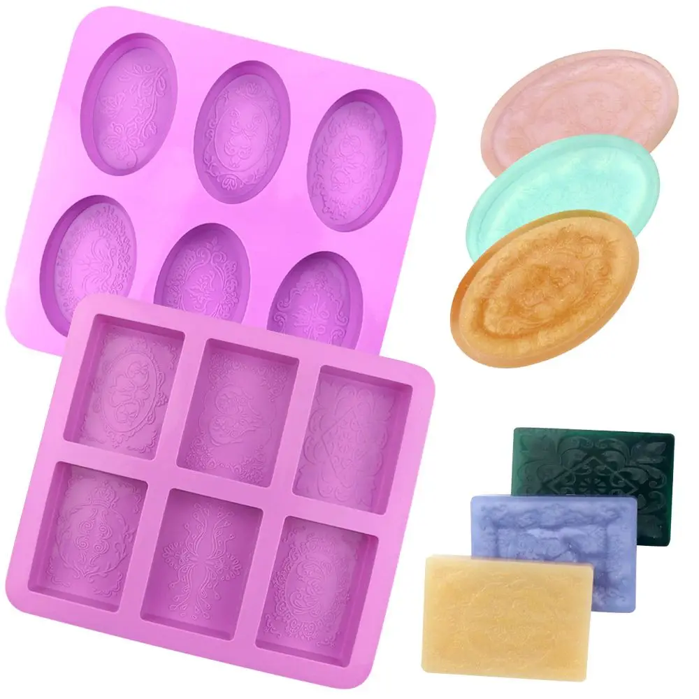 

6 Cavities 3D Creative Flower Emboss Pattern Rectangle Oval Shape Silicone DIY Handmade Soap Mold Cake Decorating Candle Mold