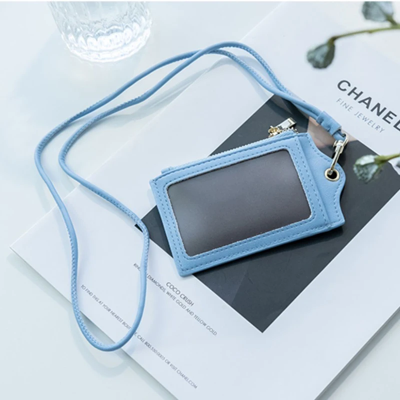 Work Card Holder With Lanyard Work Card Student Campus Bus Subway Card Leather Neck Type Card Holder Credit Cards Woman Wallet
