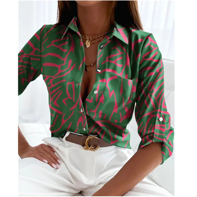 

Women's Autumn Print Casual Loose Shirt Tops Long-Sleeved Office Blouse Camisa