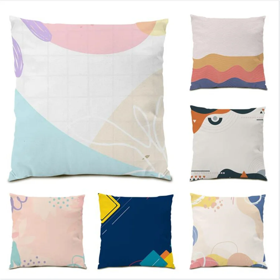 

Simple Pillow Case Decorative Soft Velvet Modern Style Decoration Colorful Polyester Linen Artistic Pattern Cushion Cover E0092