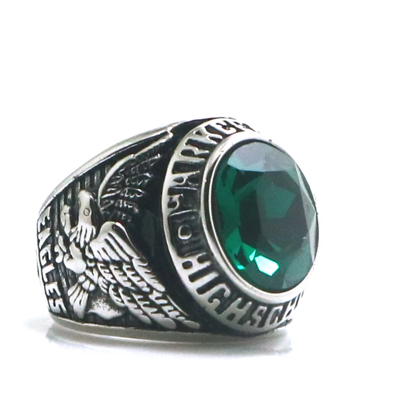 

Кольцо унисекс из нержавеющей стали 316L с зеленым камнем для старшей школы