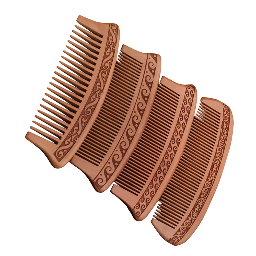 

4 Pcs Mahogany Comb Wooden Beard Men Hair Hairdressing Tool Portable Peach Combs Anti-static Miss Woman