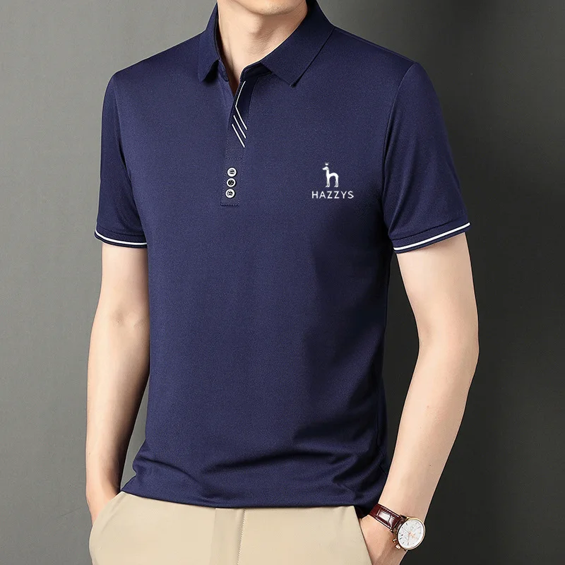 HAZZYS Men's Golf T-shirt Spring Summer Men Short Sleeve Top Youth Casual Fashion Simple Solid Color Lapel Polo Shirt Base Cloth