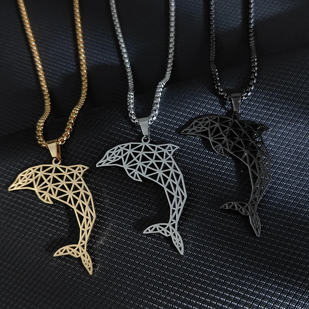 

Stainless Steel Hollow Cute Dolphin Pendant Choker Necklace Pet for Women Girls Pretty Christmas Birthday Geometry Gift