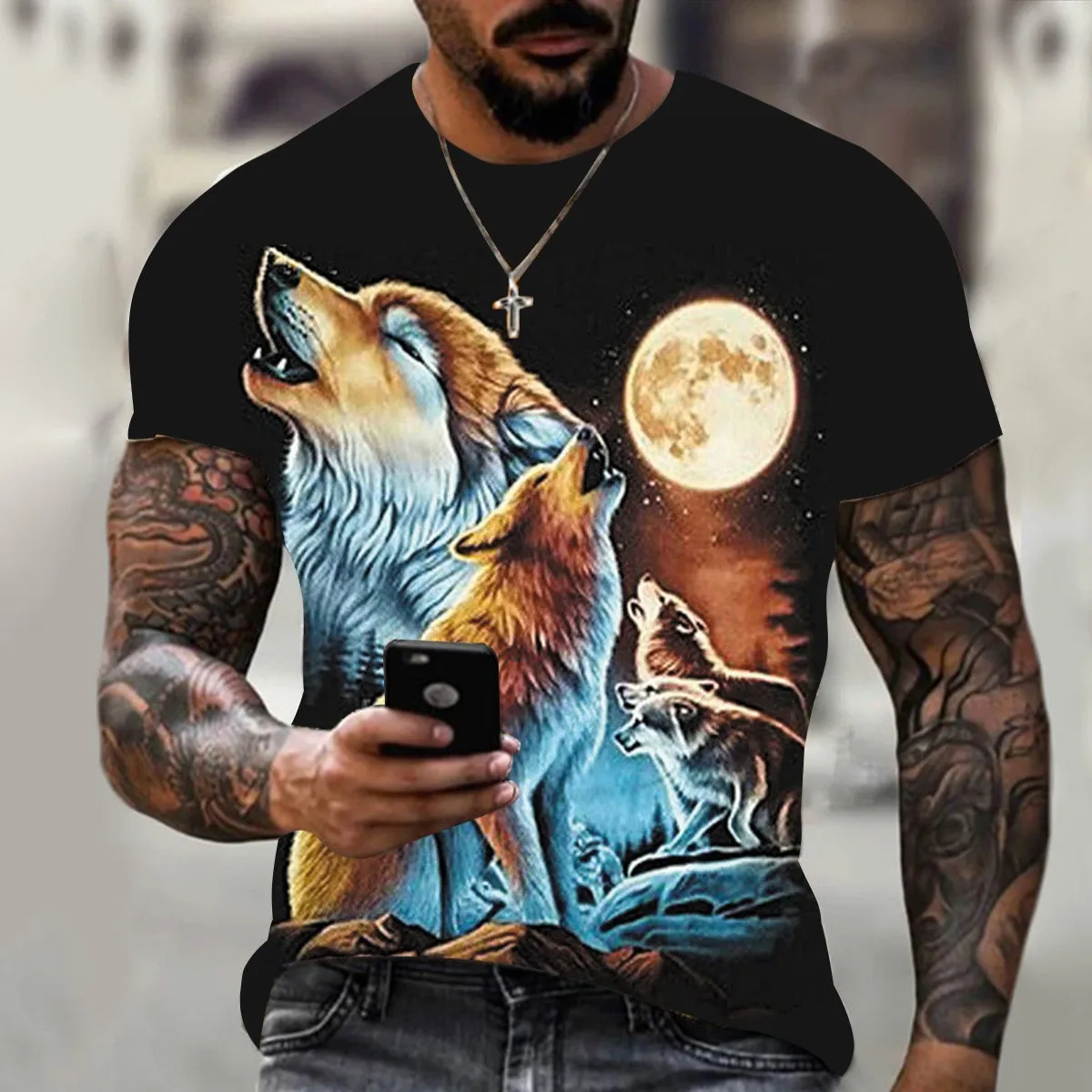 

Fashion new 3D Star Wolf print fashion European and American style short sleeve T-shirt men's top