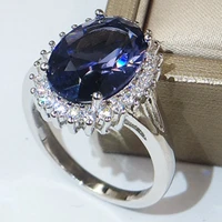 elegant large geometric oval crystal ladies ring inlaid sparkling rhinestone zircon for women party wedding engagement