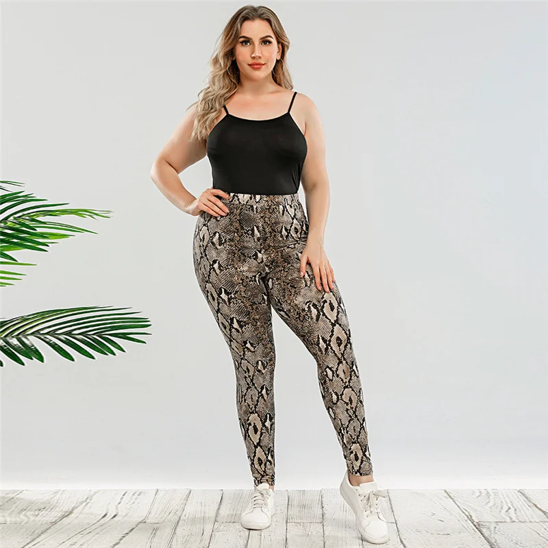 

Plus size pattern fashion Python Lin 2022 high waist autumn slim fit Leggings casual large size 9-point pants