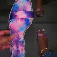 women tie dye crystal sandals female elastic band graffiti square toe flats ladies summer casual shoes woman plus size footwear