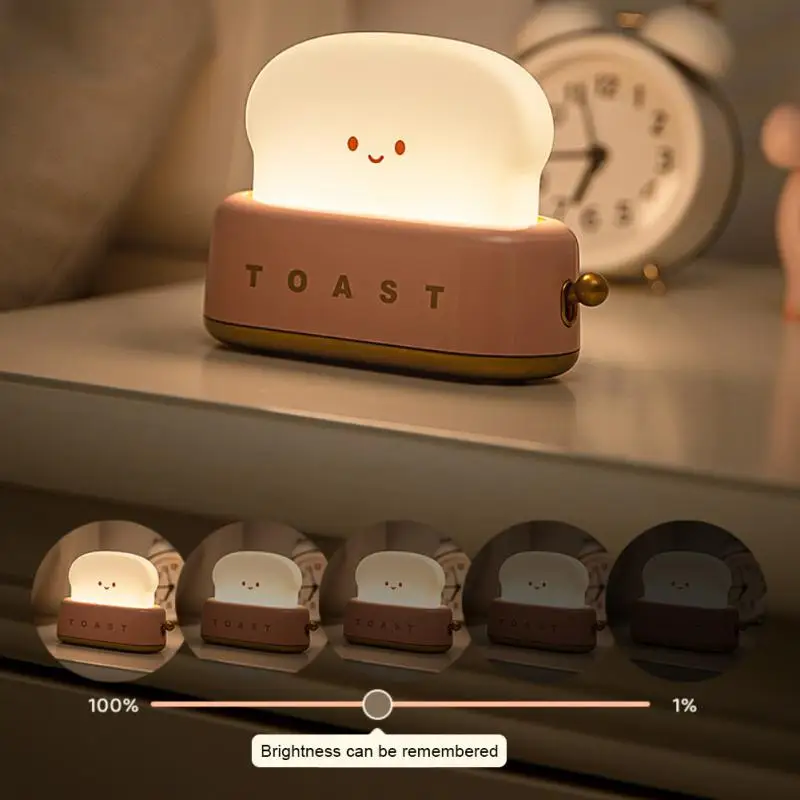 

Creative Toast Night Light Cute Healing Atmosphere Light Wake Up Bedroom Bedside Sleep Light Perfect Gift Child Teacher Gift