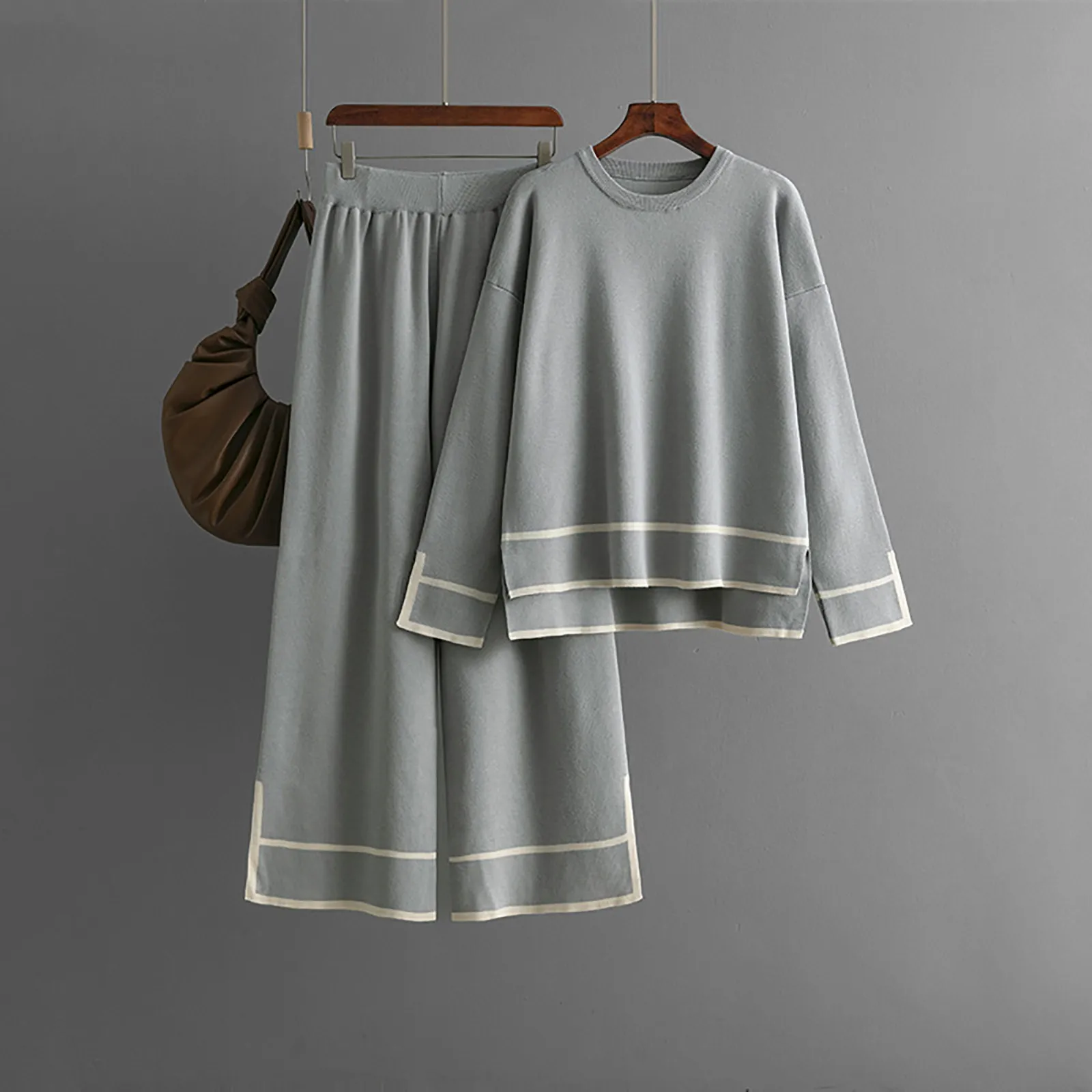 Широкие брюки с высокой талией комплект из двух предметов модный повседневный