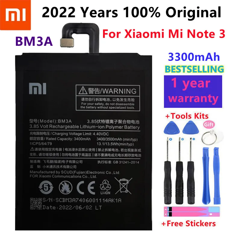 

Оригинальный телефонный аккумулятор Xiao Mi BM3A для Xiaomi Mi Note 3, сменный аккумулятор 3300 мАч, батареи для телефона большой емкости, бесплатные инст...