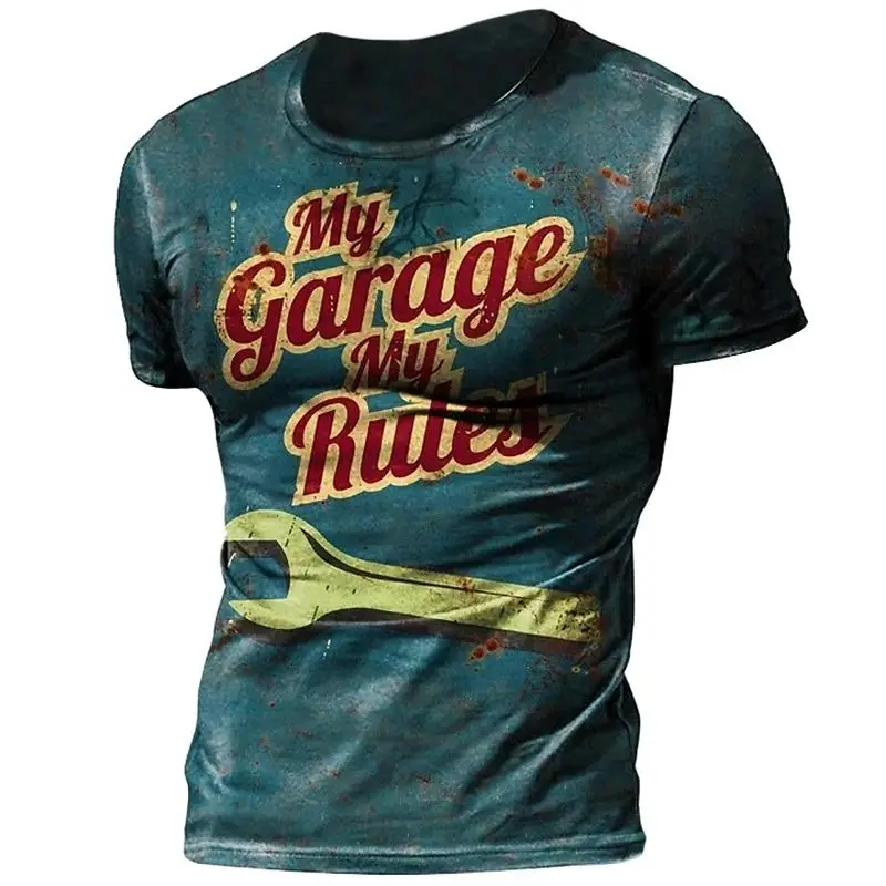 

Summer Men's T-shirts Letter Print Crew Neck Polyester Loose Short Sleeve Street Tops Casual Tees Men Clothing Oversized T Shirt