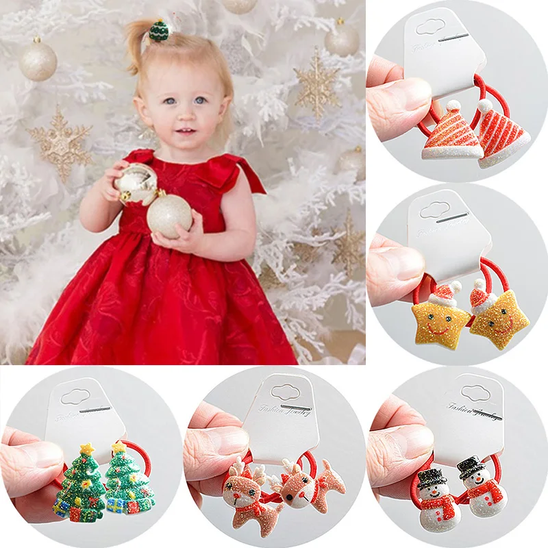 1 пара 15 стилей мультяшная Рождественская елка Снеговик Лось звезда резинки для