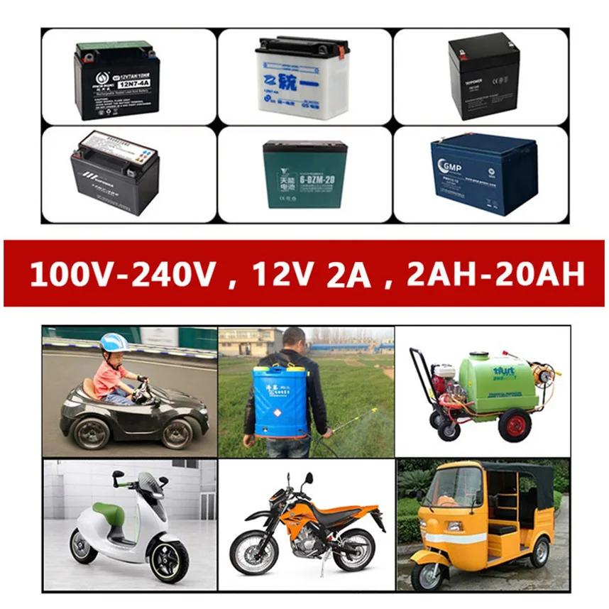 new 12v 2a chargers electric kids children toy scooter car motorcycle lead acid agm battery charger for 12 v 7a 10a 20a battery free global shipping