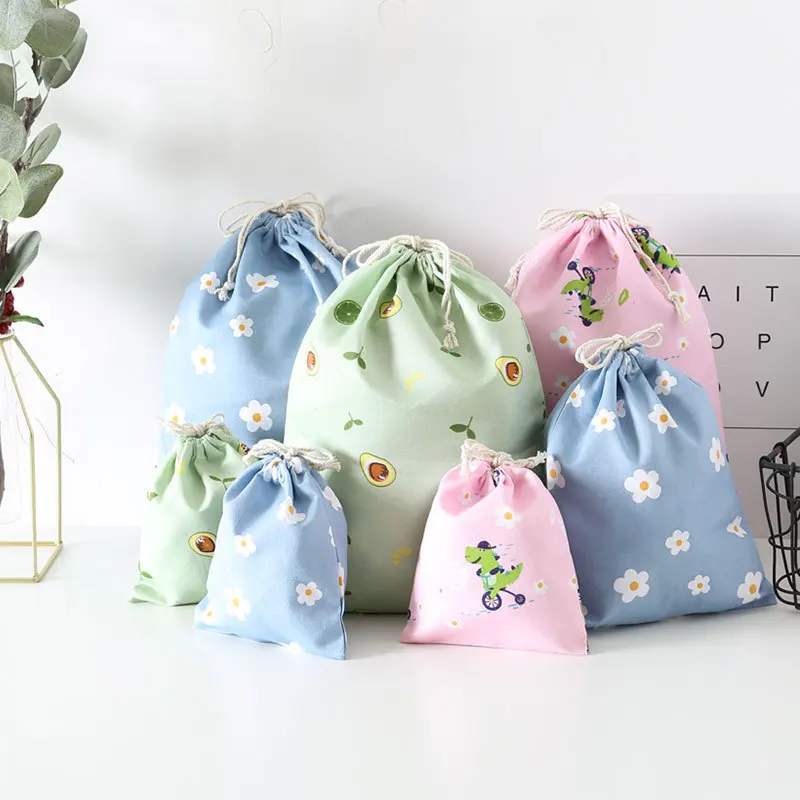

Folding Reusable Drawstring Bag Grocery Pouch Eco Shopping Bag Shoes Bag Cute Polyester Cotton Casual