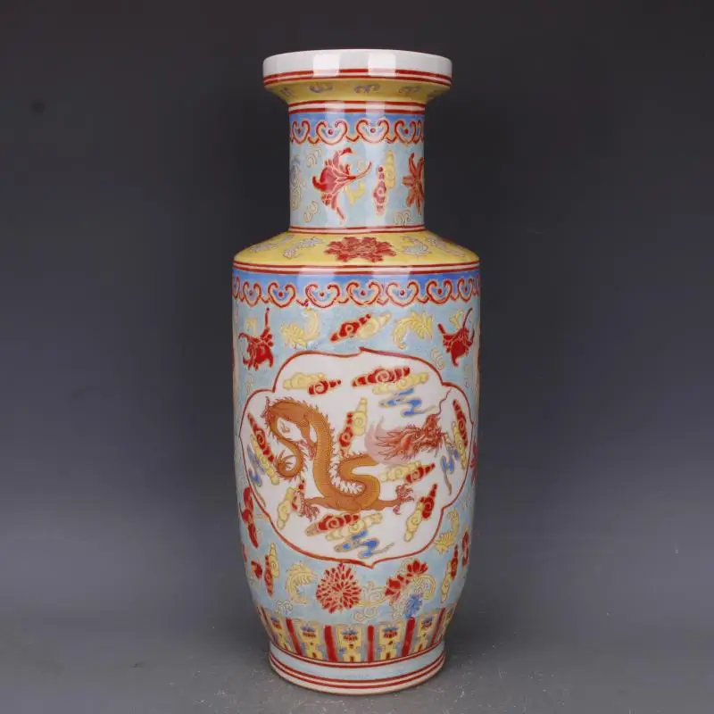Фото Qing Qianlong фарфоровая ваза керамический узор облака дракона бутылка Fushou Bangchui антикварная фарфоровая домашняя мебель горшок для растений №1
