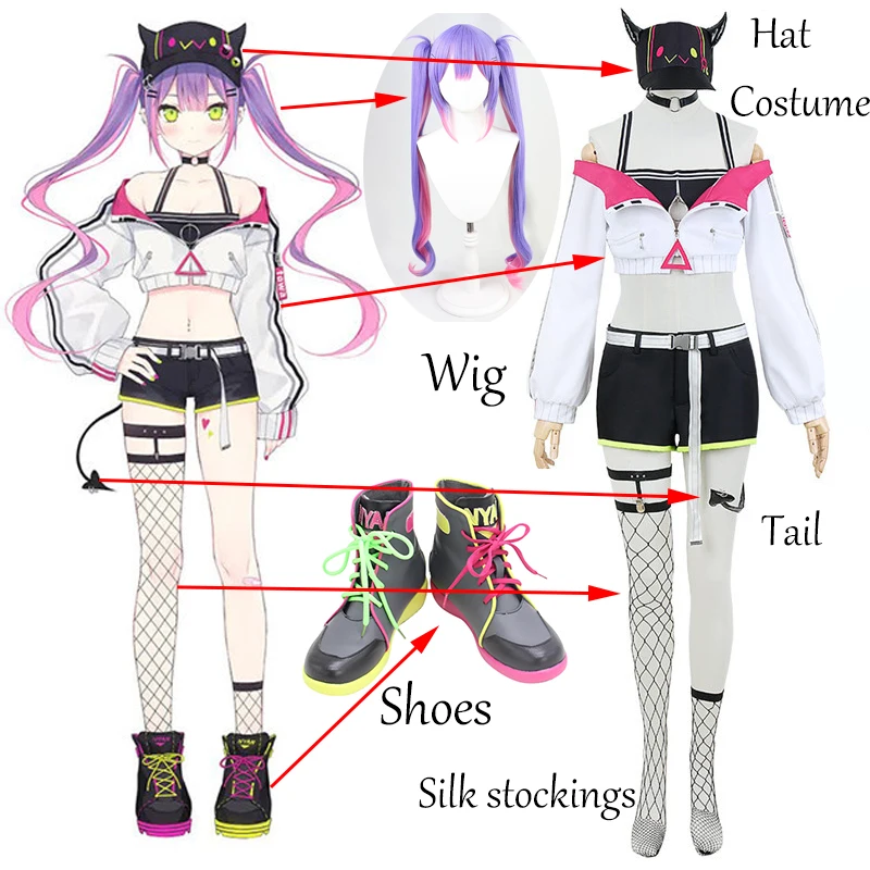 

Anime VTuber Hololive Tokoyami Towa Cosplay Costume Sport Uniform Suit Tail Wig Shoes Women Sexy Clothing Halloween Customize