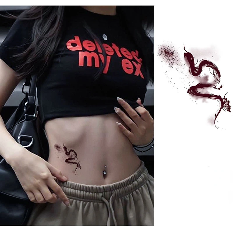 

Temporary Tattoo Sexy Dark Red Ink Snake Tattoo Stickers Women Men Body Y2K Fake Tattoo Punk Tatto Cute Sticker Festival Tatoo