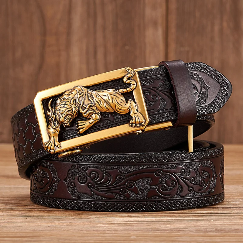 High Quality Mens Leather Belts Black Gold Automatic Buckles Alloy Male Waistband Dress Jeans Straps Adjustable Business Belt
