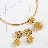 dubai gold plated jewelry sets for women ethiopian rose pendant necklace earrings sets for african nigeria bohemia jewelry gift