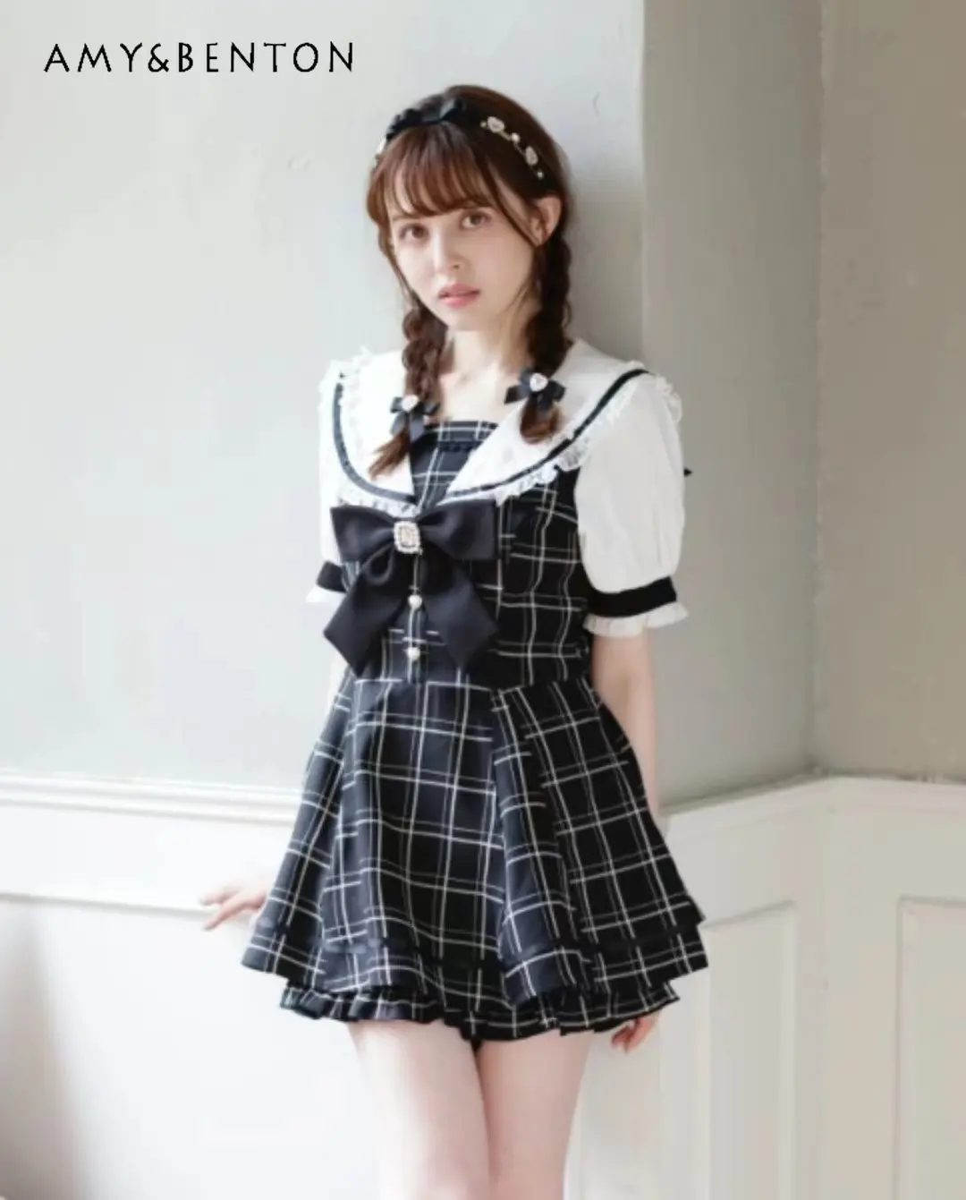 

Женское платье Rojita в японском стиле, милый комплект из двух предметов с матросским воротником и короткими рукавами и шортами с бантом, Новинка лета 2023