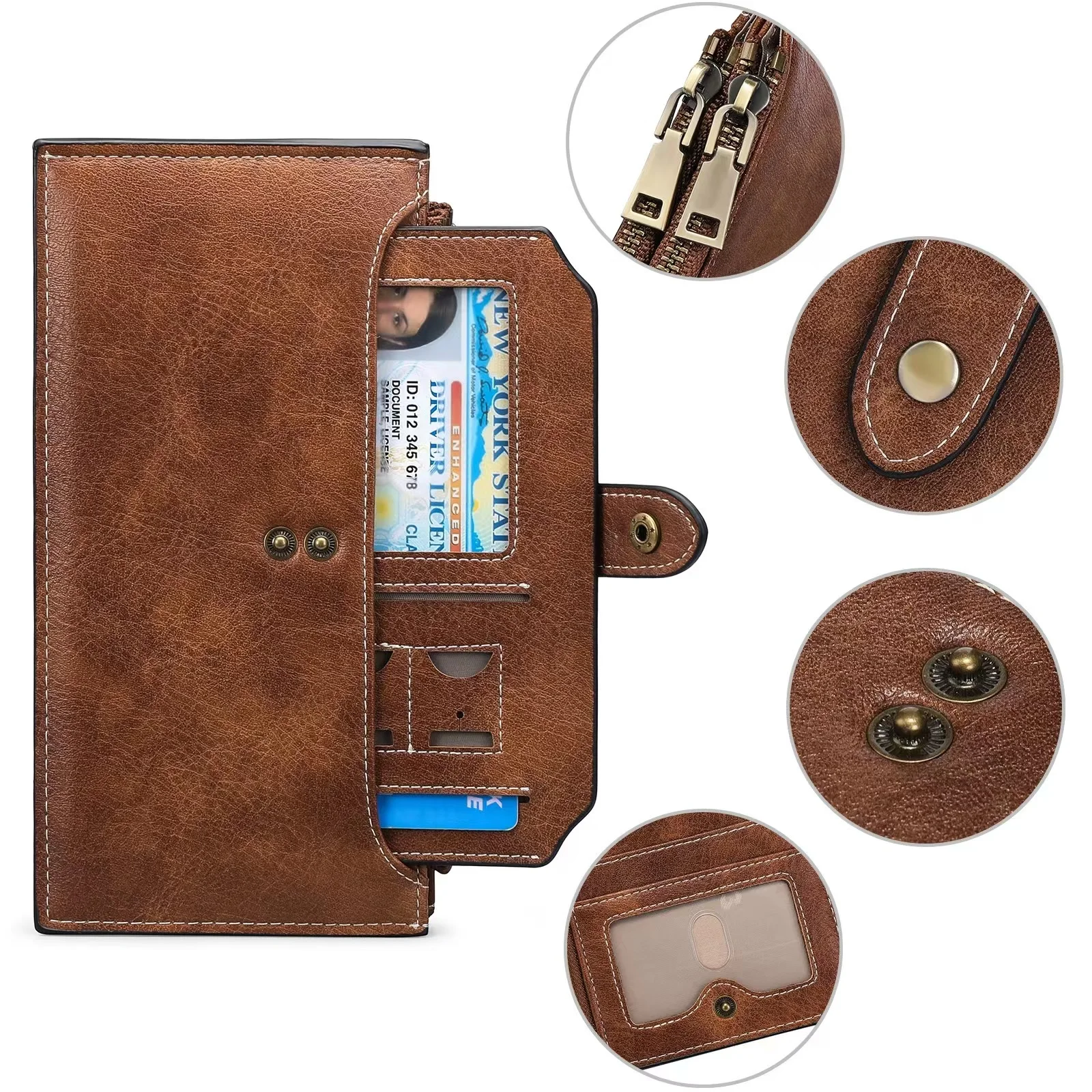 New Versatile Premium Leather Vintage Multi Functional Large Capacity Long Zipper Wallet For Men And Women Wholesale