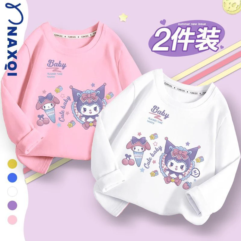 

23 Sanrio Children Kuromi Hoodie Coat for Kids Girl Anime Figure Long Sleeve T-Shirt Sportswear Hot Sweet Cute Cartoon New Style