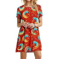 spring summer t shirt dresses women printed sexy beach short sleeve vintage clothing holiday casual loose