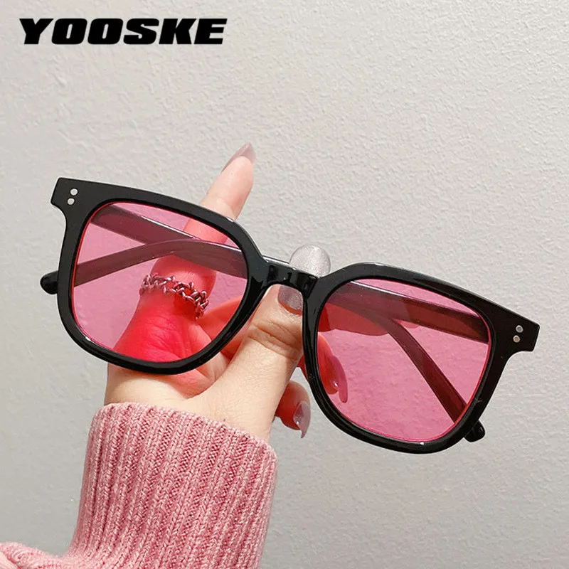 

YOOSKE New Fashion Square Sunglasses Women Men Retro Rivets Decoration Orange Pink Sun Glasses Clear Ocean Lens Shades UV400
