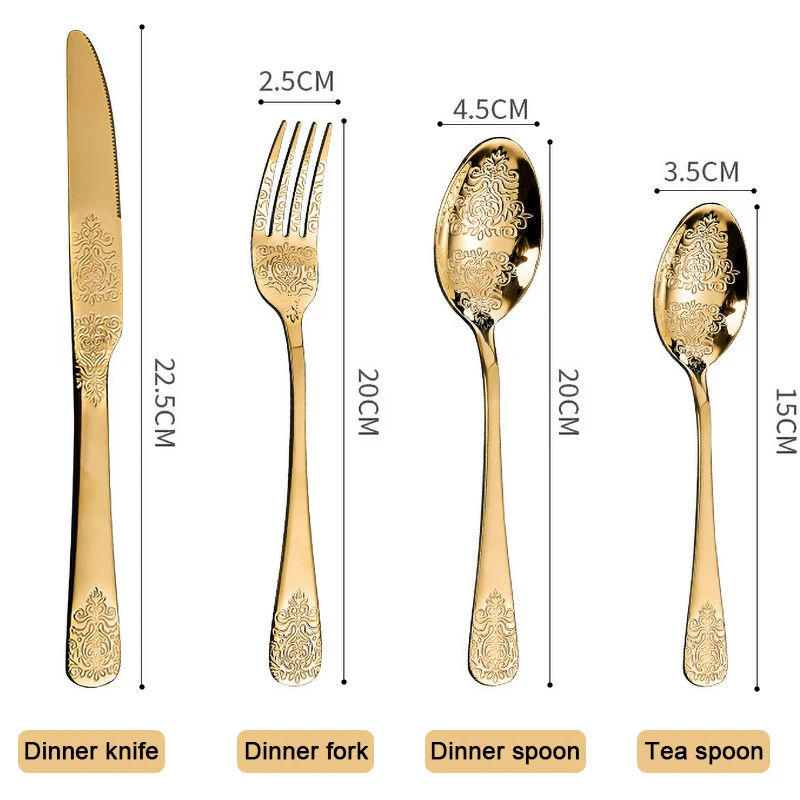 Gold Stainless Steel Cutlery Set Fork Spoons Knife Silverware Kit Luxury Tableware Dinnerware For Home Kitchen | Дом и сад