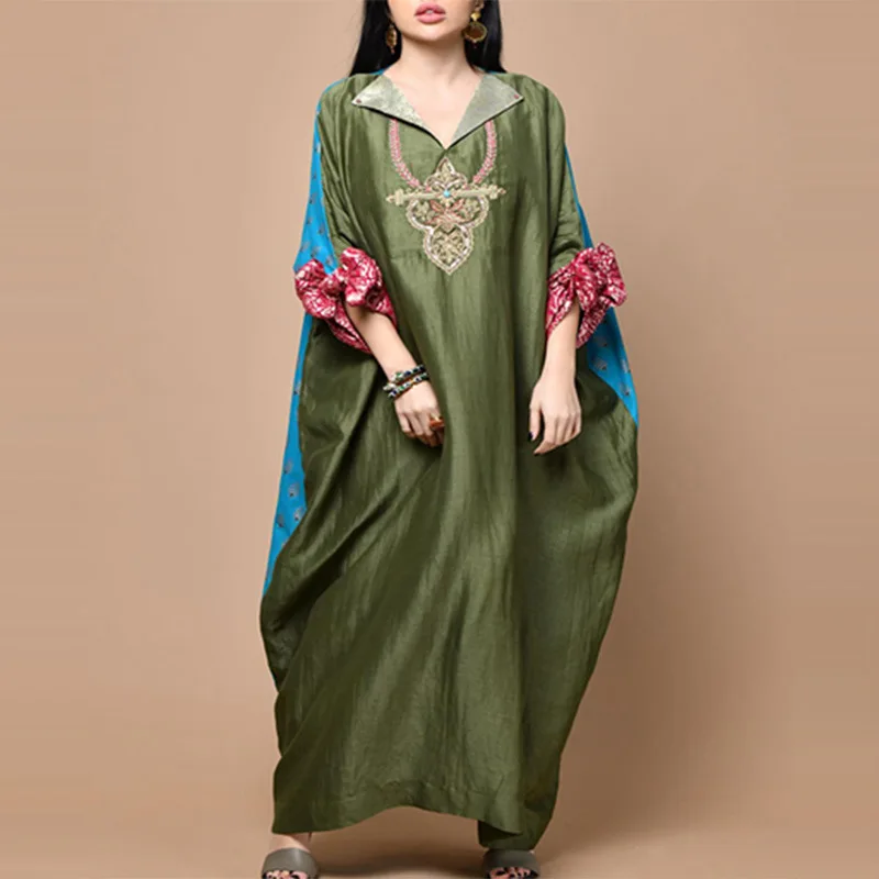 

2023 Summer New Long Round V-Neck Style Commuter Print 9/4 Sleeve Dress Plus Size Dresses Elegant and Pretty Women's Dresses