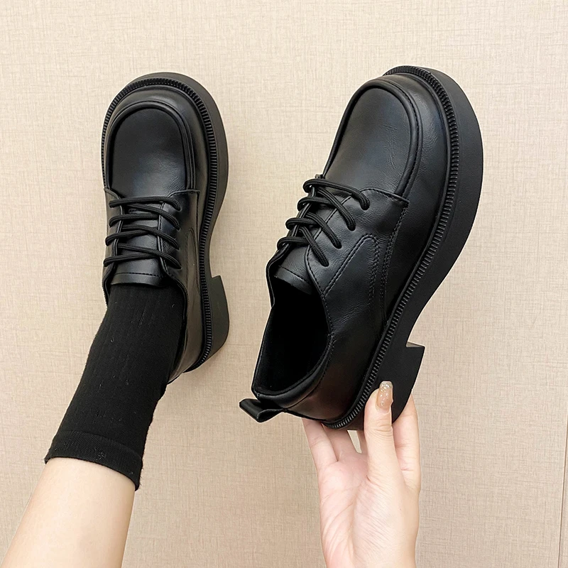 Korean Shoes Shallow Mouth Oxford Women's British Mix and Match Women's Shoes Spring Round Toe Casual Sports Shoes 2023
