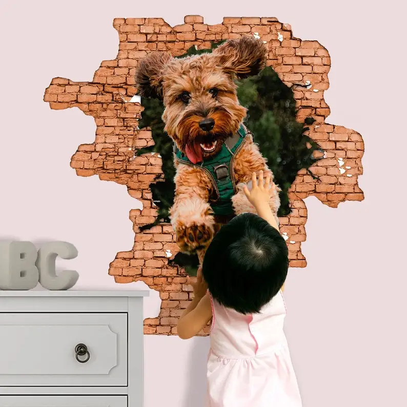 

Funny Dog Nursery Wall Decor Animal, Smashed Wall Decal, 3d Sticker Hole in Wall, Rustic Animal Vinyl Sticker Peel & Stick, 3D P